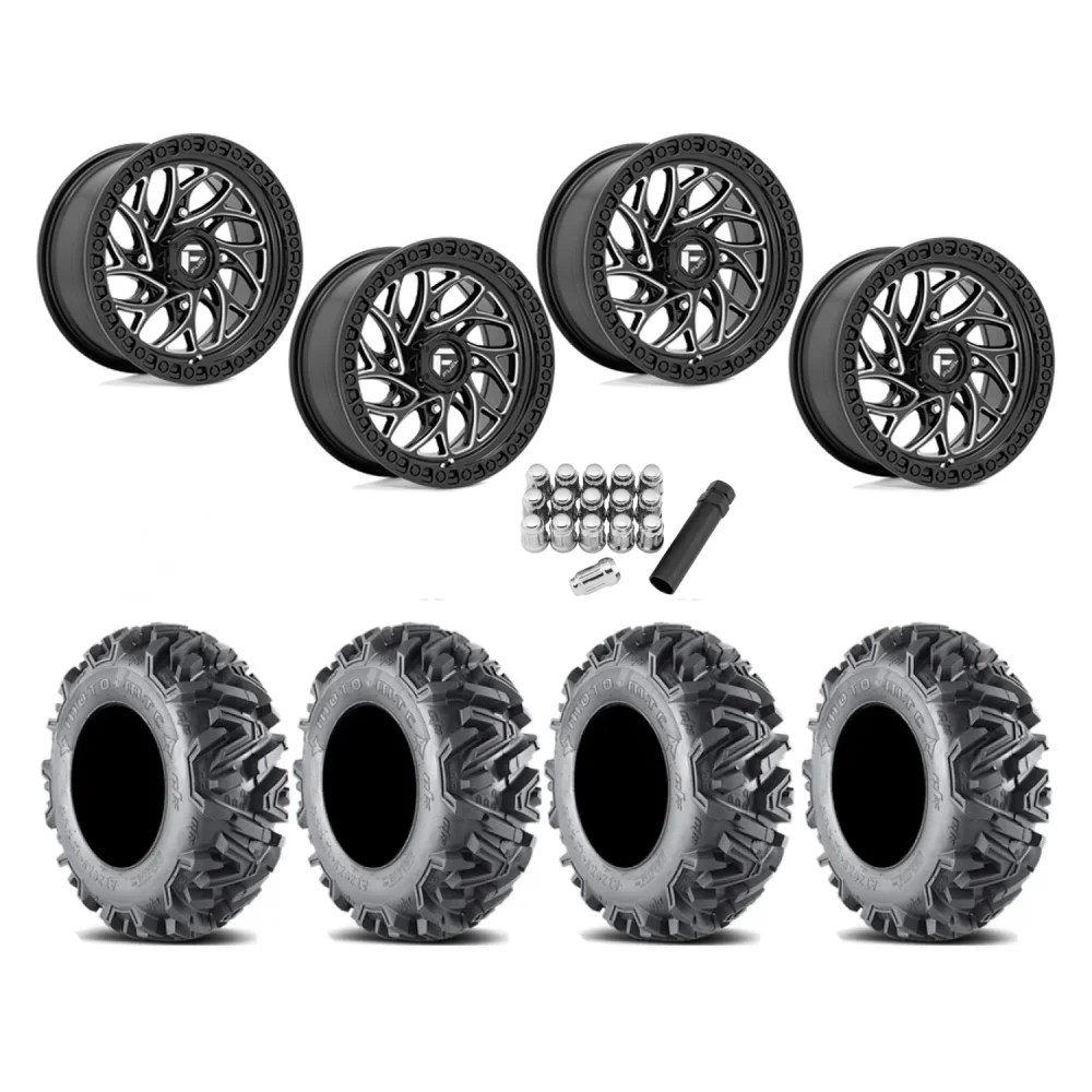 EFX MotoMTC 28x10-15 Tires on Fuel Runner Gloss Black Milled Wheels, complete kit