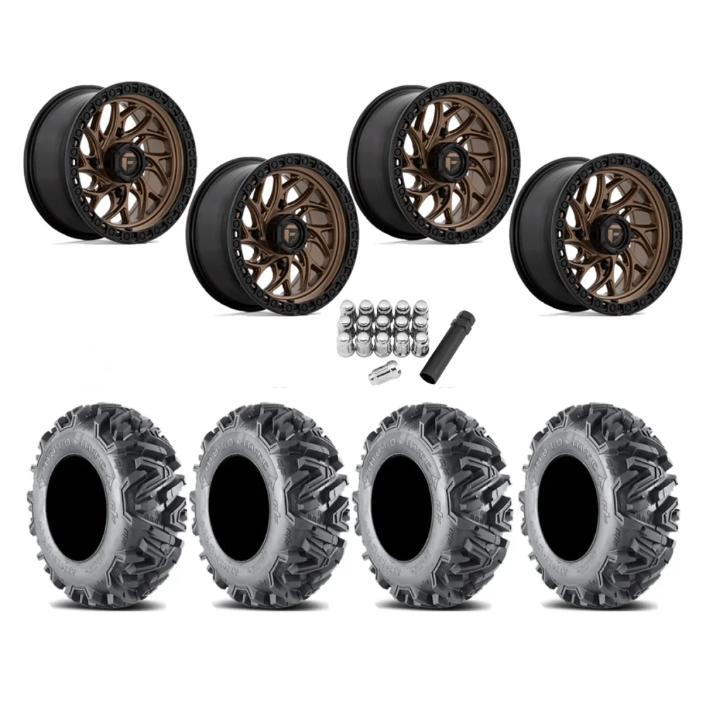 EFX MotoMTC 28x10-15 Tires on Fuel Runner Matte Bronze Wheels, complete kit