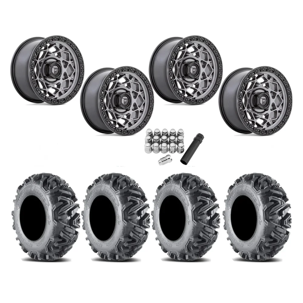 EFX MotoMTC 28x10-15 Tires on Fuel Unit Matte Anthracite Wheels, complete kit