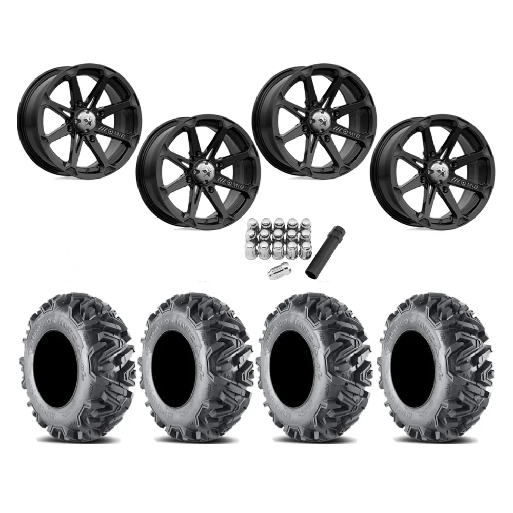 EFX MotoMTC 28x10-15 Tires on MSA M12 Diesel Wheels, complete kit