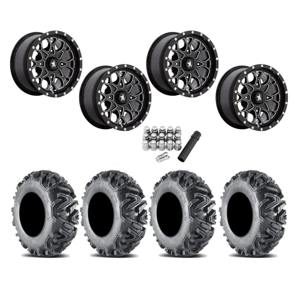 EFX MotoMTC 28x10-15 Tires on MSA M45 Portal Gloss Black Milled Wheels, complete kit
