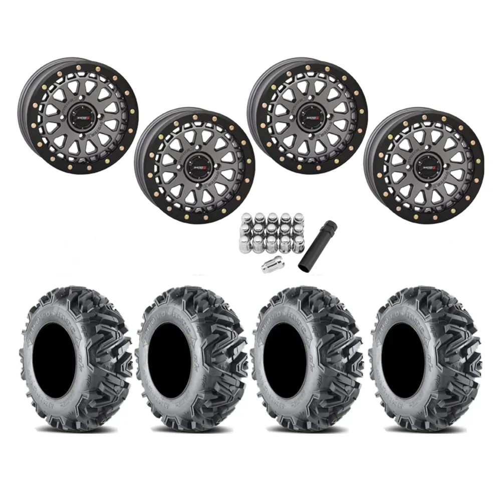 EFX MotoMTC 28x10-15 Tires on SB-6 Gunmetal Grey Beadlock Wheels, complete kit