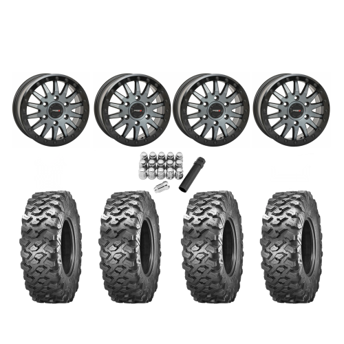 Obor Lynx 35x10x15 Tires on SB-8 Matte Brushed Grey Beadlock Wheels