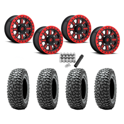 Obor RocScraper 32x10-15 Tires on Fuel Hardline Gloss Black with Candy Red Beadlock Wheels