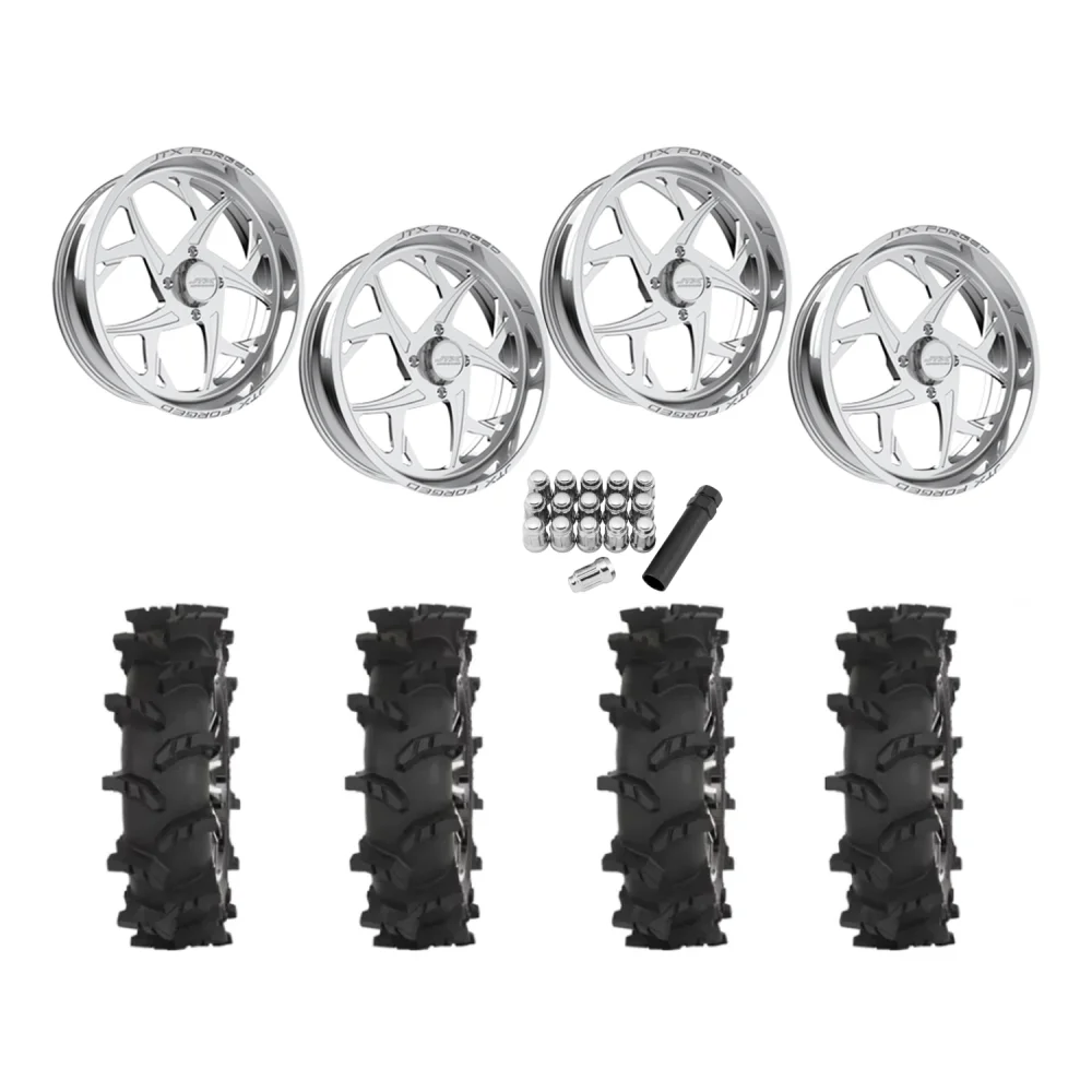 High Lifter Outlaw Max 37x10-22 Tires on JTX Forged Bio Polished Wheels, complete kit