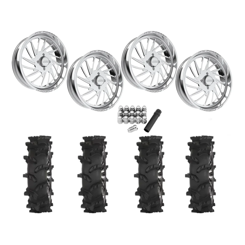High Lifter Outlaw Max 37x10-24 Tires on JTX Forged Centerfire Polished Wheels, complete kit