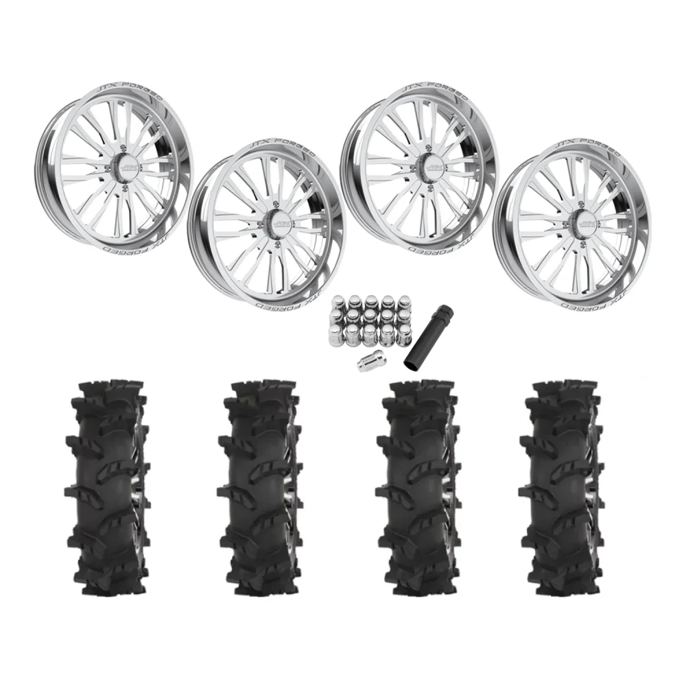 High Lifter Outlaw Max 35x10-22 Tires on JTX Forged Enclave Polished Wheels, complete kit