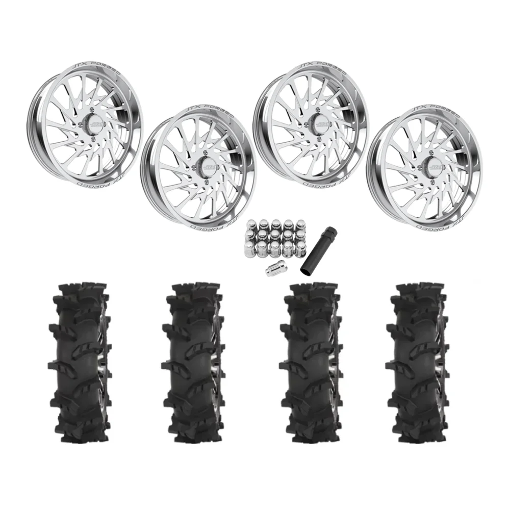 High Lifter Outlaw Max 40x10-24 Tires on JTX Forged Psycho Polished Wheels, complete kit