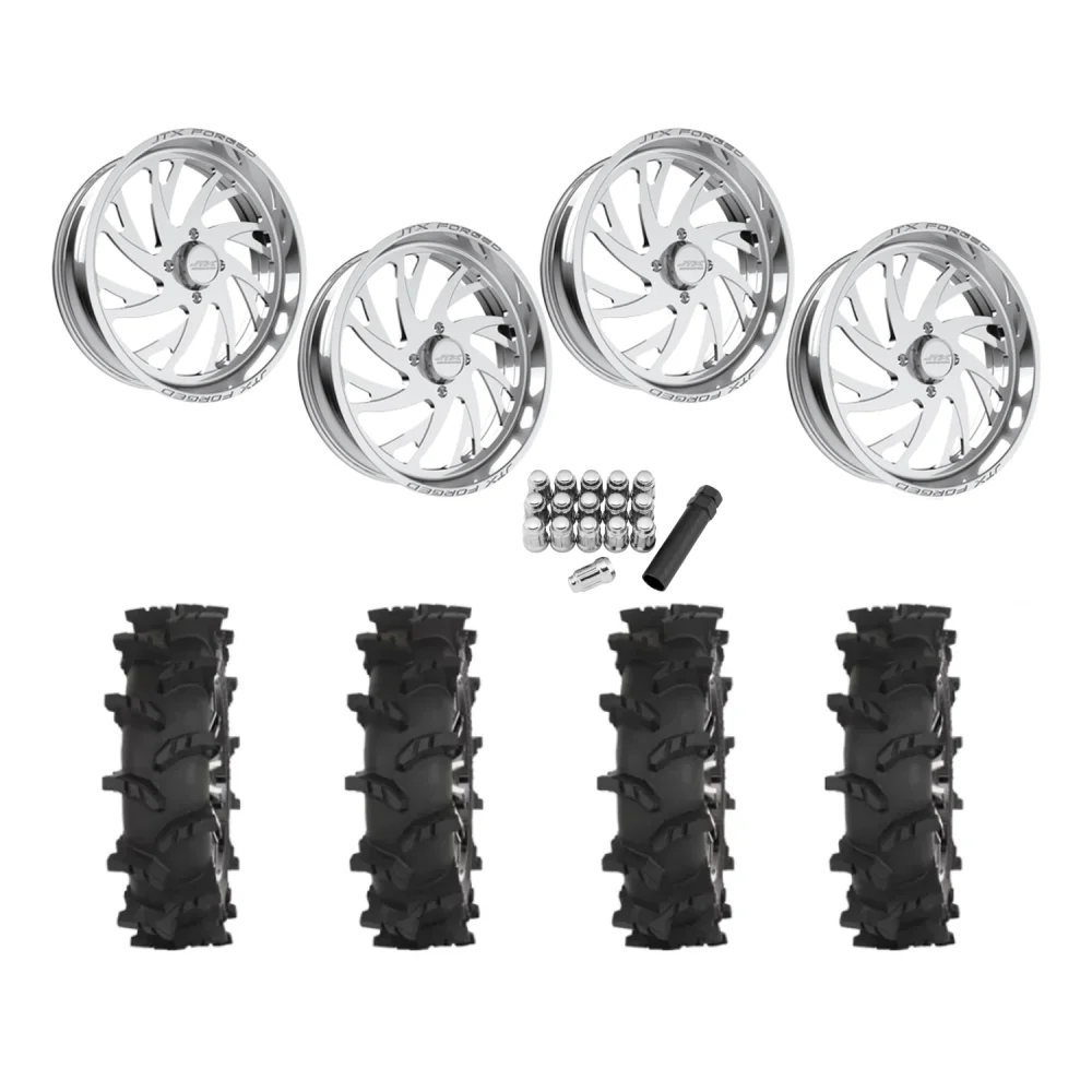 High Lifter Outlaw Max 40x10-24 Tires on JTX Forged Sawback Polished Wheels, complete kit