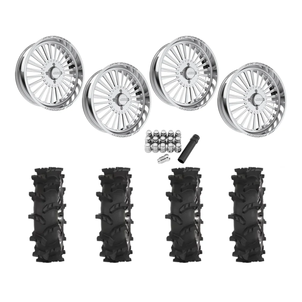 High Lifter Outlaw Max 37x10-22 Tires on JTX Forged Stiletto Polished Wheels, complete kit