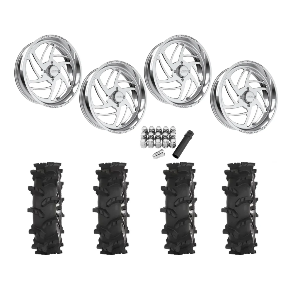 High Lifter Outlaw Max 37x10-24 Tires on JTX Forged Turbo Polished Wheels, complete kit