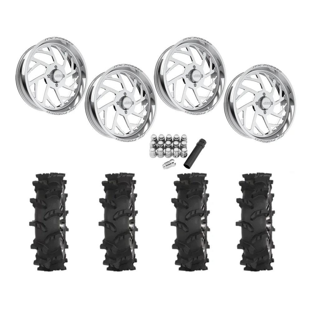 High Lifter Outlaw Max 37x10-24 Tires on JTX Forged Wicked Polished Wheels, complete kit