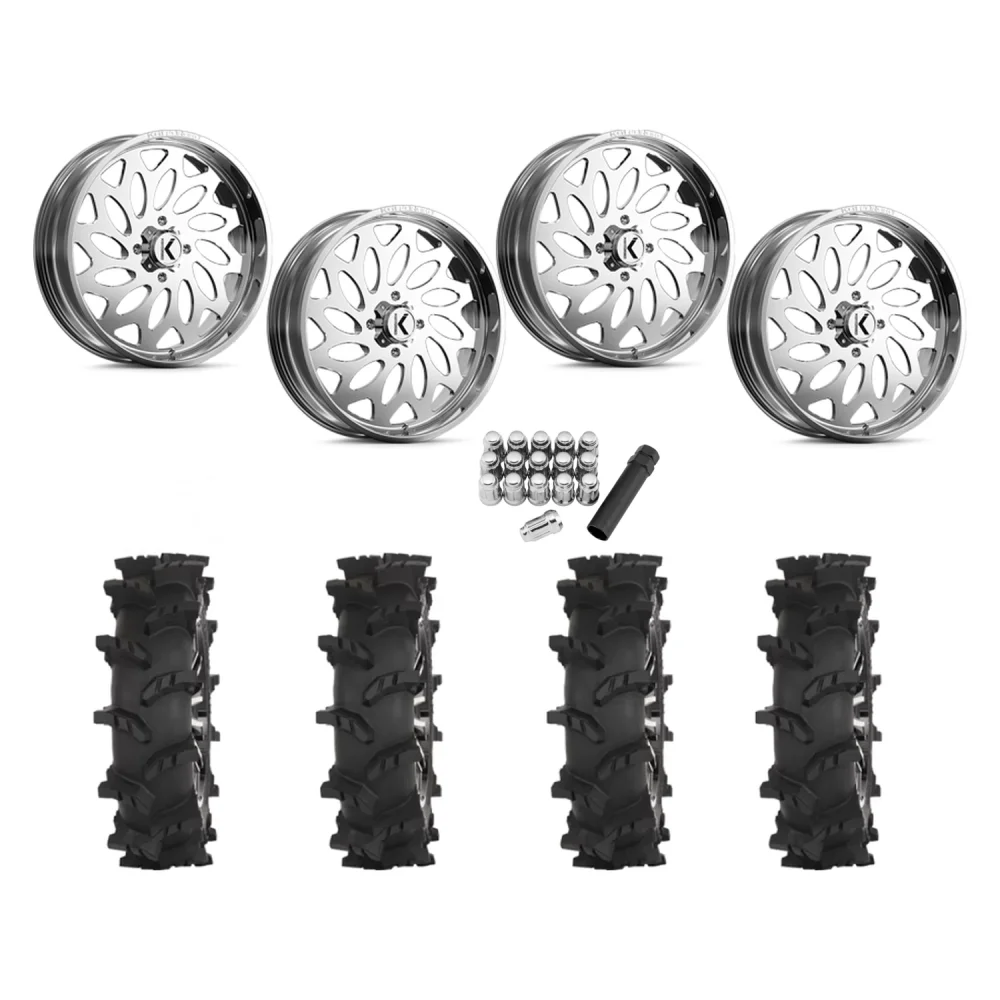 High Lifter Outlaw Max 40x10-24 Tires on KG1 Forged KU007 Lotus Polished Wheels, complete kit