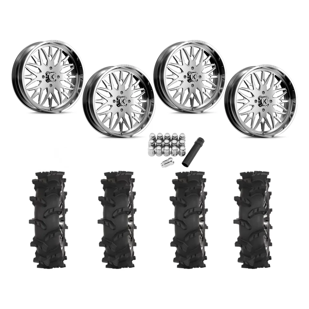 High Lifter Outlaw Max 40x10-24 Tires on KG1 Forged KU014 Trident Polished Wheels, complete kit