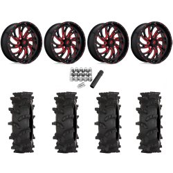 High Lifter Outlaw Max 33x10-18 Tires on Fuel Kompressor Gloss Black with Red Tint Wheels