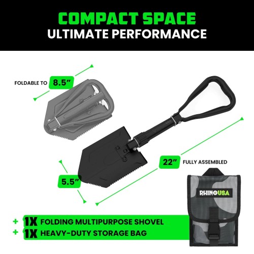 Rhino USA Folding Survival Shovel w/ Pick