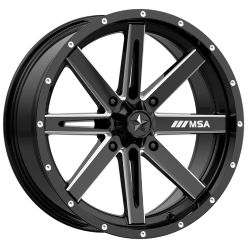 Terache Aztex XL 33x9-18 (8ply) Tires on MSA M41 Boxer Gloss Black Milled Wheels Terache Aztex XL 33x9-18 (8ply) Tires on MSA M41 Boxer Gloss Black Milled Wheels