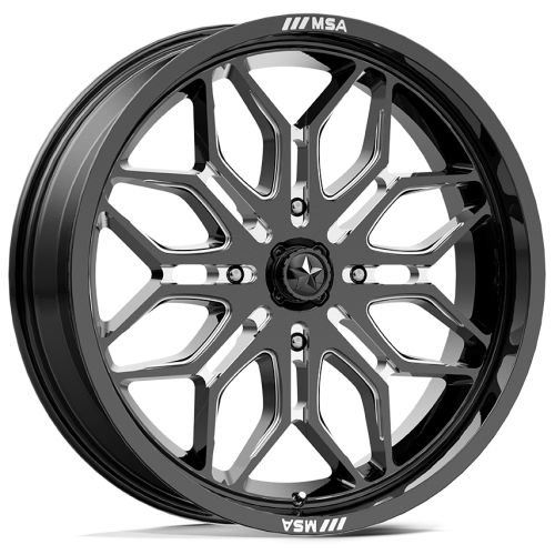 Terache Aztex XL 38x9-22 (8ply) Tires on MSA M47 Sniper Gloss Black Milled Wheels