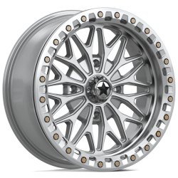 BKT AT 171 33x8-18 Tires on MSA M53 Bolo Gloss Silver Beadlock Wheels BKT AT 171 33x8-18 Tires on MSA M53 Bolo Gloss Silver Beadlock Wheels