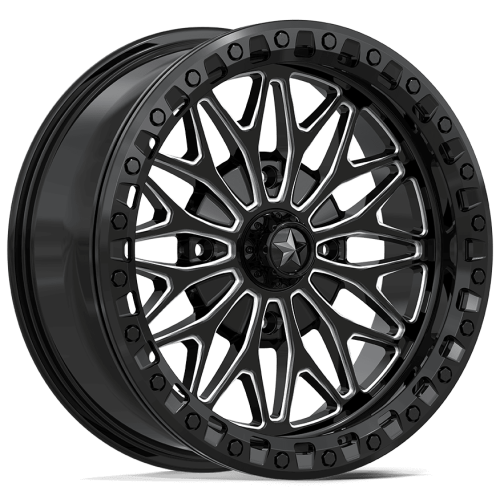 BKT AT 171 33x8-18 Tires on MSA M53 Bolo Gloss Black Milled Beadlock Wheels