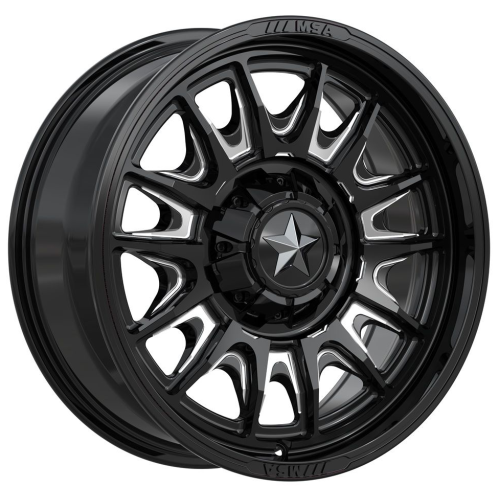 BKT AT 171 33x8-18 Tires on MSA M55 Commander Gloss Black Milled Wheels