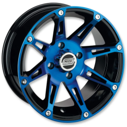 Assassinator Mud Tires 28x8-14 on Moose Offroad 387 X Anodized Blue Wheels Assassinator Mud Tires 28x8-14 on Moose Offroad 387 X Anodized Blue Wheels