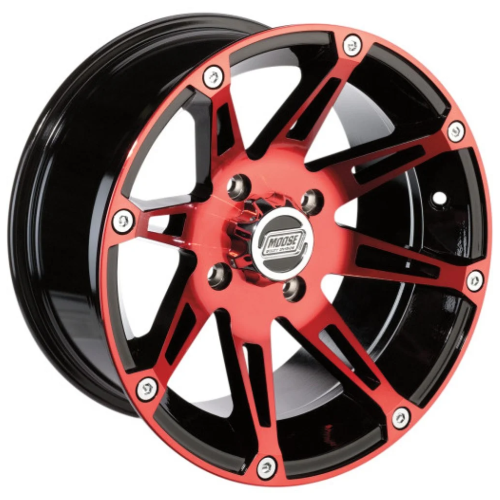 Assassinator Mud Tires 29.5x8-14 on Moose Offroad 387 X Anodized Red Wheels