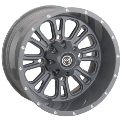 Assassinator Mud Tires 28x8-14 on Moose Offroad 399 X Gray Wheels Assassinator Mud Tires 28x8-14 on Moose Offroad 399 X Gray Wheels