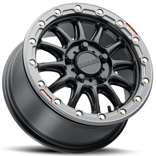 Raceline A14 Alpha Satin Black with Gunmetal Ring 15x7 Beadlock Wheels/Rims (Full Set)