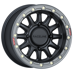 Raceline A14 Alpha Satin Black with Gunmetal Ring 15x7 Beadlock Wheels/Rims (Full Set)