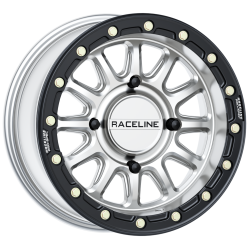 Raceline A14 Alpha Hyper Silver with Black Ring 15x7 Beadlock Wheels/Rims (Full Set)
