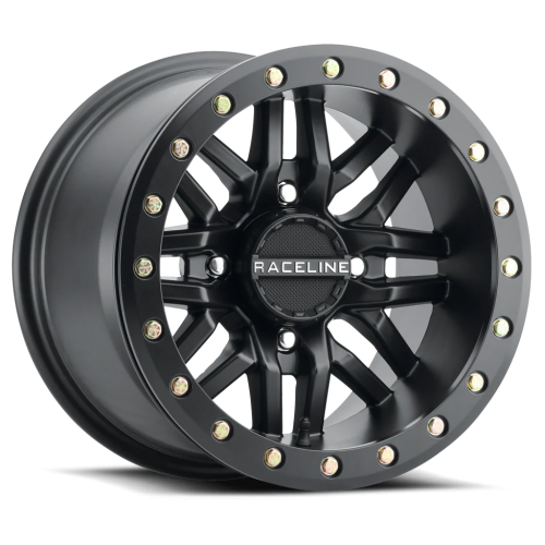 Raceline A91 Ryno Satin Black with Black Ring 15x7 Beadlock Wheels/Rims (Full Set)
