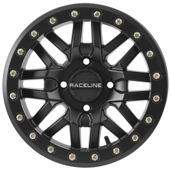 Raceline A91 Ryno Satin Black with Black Ring 14x7 Beadlock Wheels/Rims (Full Set)