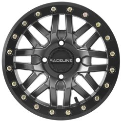 Raceline A91 Ryno Gunmetal with Black Ring 14x7 Beadlock Wheels Rims (Full Set)