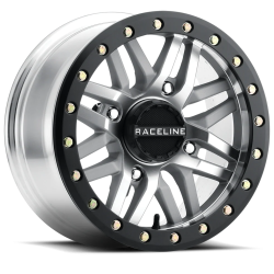 Raceline A91 Ryno Machined with Black Ring 14x7 Beadlock Wheels/Rims (Full Set)