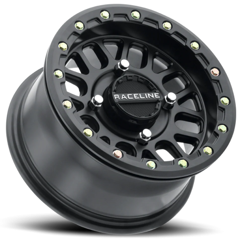 Raceline A93 Podium Satin Black with Black Ring 15x7 Beadlock Wheels/Rims (Full Set)
