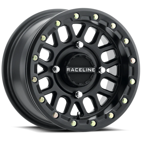 Raceline A93 Podium Satin Black with Black Ring 15x7 Beadlock Wheels/Rims (Full Set)