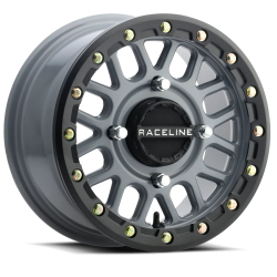 Raceline A93 Podium Stealth Grey with Black Ring 15x7 Beadlock Wheels/Rims (Full Set)