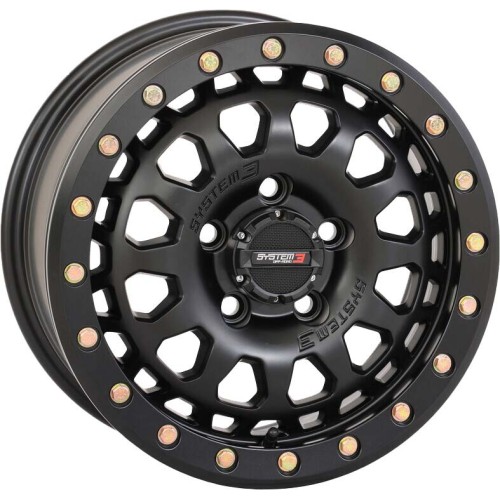 System 3 Offroad SB-6 Matte Black 15x7 Beadlock Wheels/Rims (Full Set)