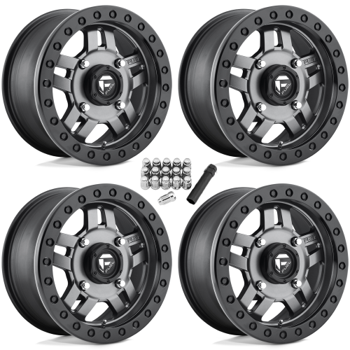 Fuel Off Road Anza D918 Beadlock Matte Anthracite w/ Black Ring 15x7 Wheel/Rim (Full Set)