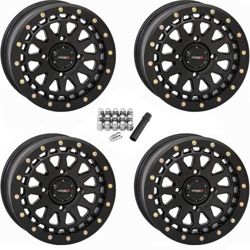 System 3 Offroad SB-6 Matte Black 15x7 Beadlock Wheels/Rims (Full Set)