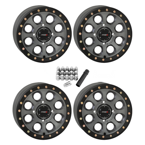 System 3 Offroad SB-7 Matte Titanium 14x7 Beadlock Wheels/Rims (Full Set)