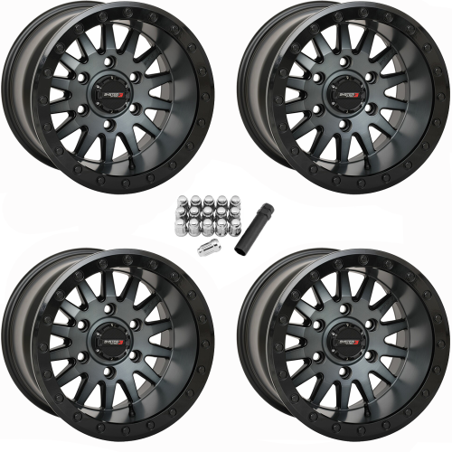 System 3 Offroad SB-8 Matte Brushed Grey 15x10 Beadlock Wheels/Rims (Full Set)