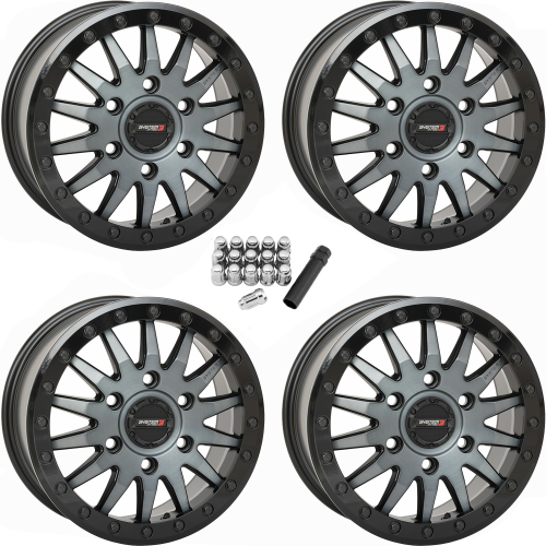 System 3 Offroad SB-8 Matte Brushed Grey 15x7 Beadlock Wheels/Rims (Full Set)