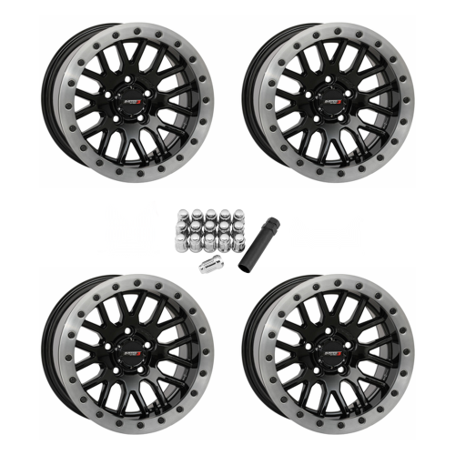 System 3 Offroad SB-9 Gloss Black 15x9 Beadlock Wheels/Rims (Full Set)