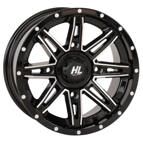 Quadboss QBT889 28x10-14 (8ply) Radial Tires on HL22 Gloss Black & Machined Wheels
