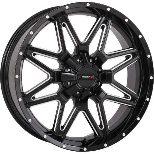 System 3 Offroad ST-7 Gloss Black Milled 20x7 Wheels/Rims (Full Set)