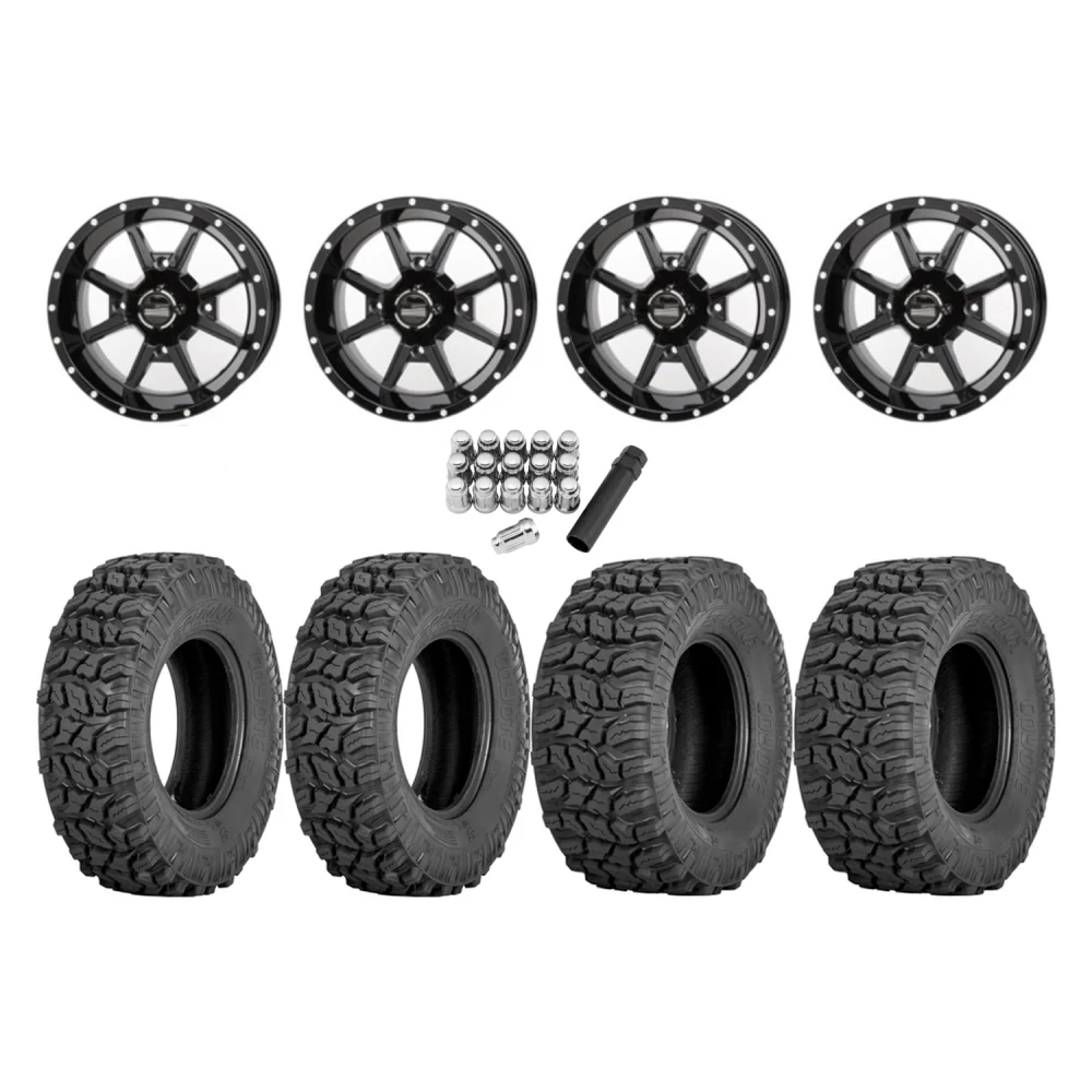 Sedona Coyote 25x8-12 & 25x10-12 Tires on Frontline 556 Gloss Black Wheels, complete kit