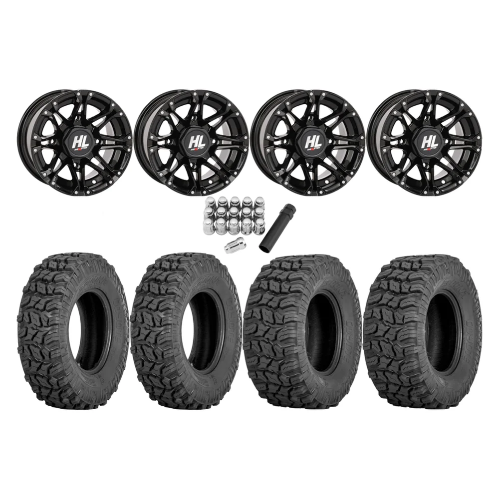 Sedona Coyote 25x8-12 & 25x10-12 Tires on HL3 Gloss Black Wheels, complete kit