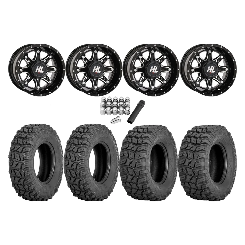 Sedona Coyote 25x8-12 & 25x10-12 Tires on HL4 Gloss Black Milled Wheels, complete kit